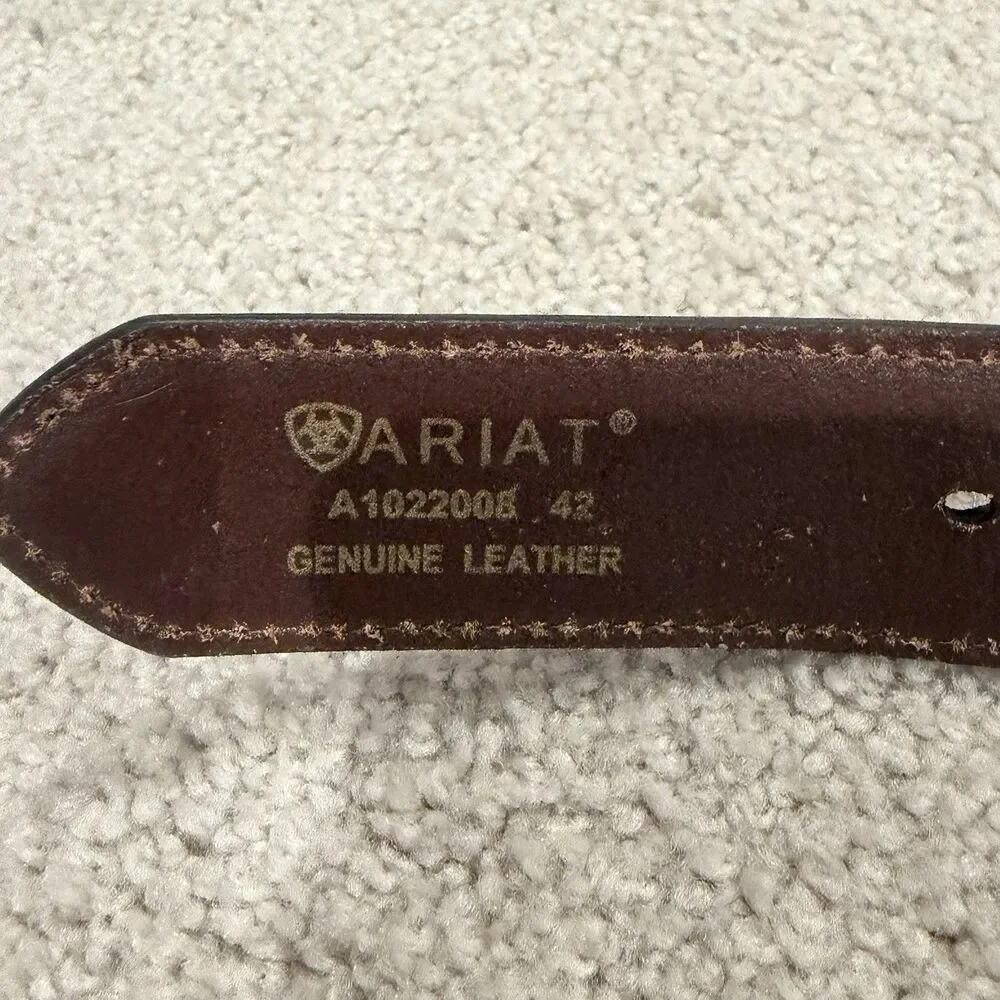 NWOT Try On ARIAT Men's Croc Floral Tabs Leather Belt Size 42 Western Cowboy